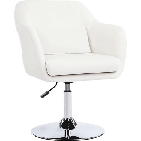 HOMCOM butaca de dormitorio moderna butaca de salón giratoria tapizado en PU con altura ajustable reposabrazos y cojín blanco (1/5)