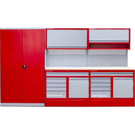 Mw Tools – Mobilier d'atelier 3,3 mètres avec armoire haute 1100x580x1920mm – Acier soudé – 4 étagères réglables – PRACO255K
