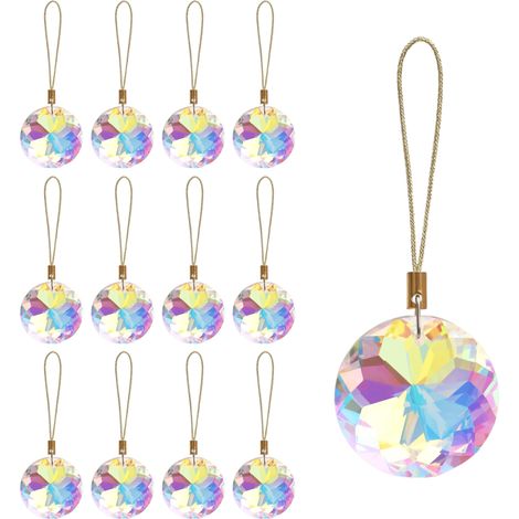 Lot de 12 Boules de Noël en Verre de Cristal, Mini Prisme Rond de 3,5 cm, décorations de Sapin de Noël, décoration à Suspendre pour fête de Mariage, décoration d'intérieur (Cristal AB) (1/5)