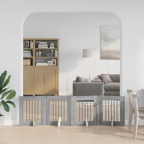 vidaXL Puerta para perros plegable con soportes 4 uds. Sonoma gris (1/5)