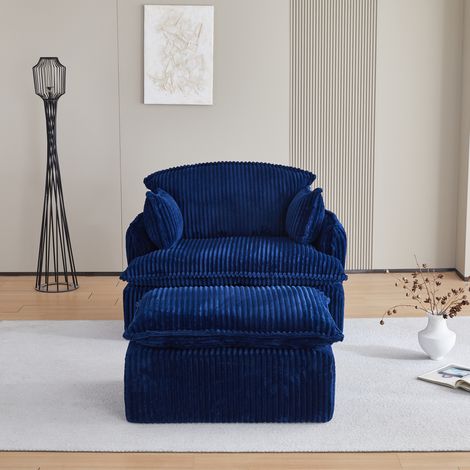 Fauteuil compressé avec pouf, tissu effet velours côtelé, pour petits espaces, bleu, REDOM (1/5)