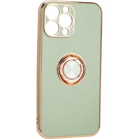 Coque pour iPhone 13 Pro Max avec anneau de support plaqué or rose pailleté, ultra-fine, souple et flexible, en TPU vert fruité.