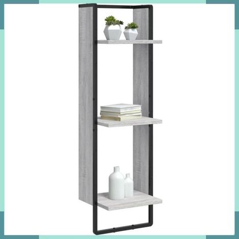 Étagère murale 3 niveaux - 836306 - Sonoma gris - 30 x 25 x 100 cm - Bois d'ingénierie & métal (1/5)