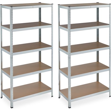 2 x Heavy Duty Shelving Unit, Galvanised Steel, Max. Load 875 kg, 180x90x45 cm, 5 Shelves, Garage Storage, Silver (1/5)