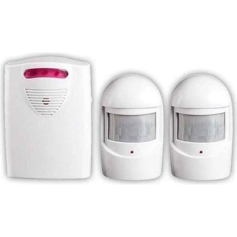 Système Alarme Sécurité - Récepteur + 2 Détecteurs Mouvement PIR Étanche - Pour Cour Garage Grange - 300 m Portée Communication - 8 m Portée Détection - Blanc (1/5)
