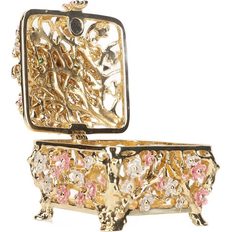 Coffret à Bijoux Paon Finition Peinte à la Main Exquis Strass Décoratifs Charnière Boîte à Trésors pour Salon Doré (1/5)