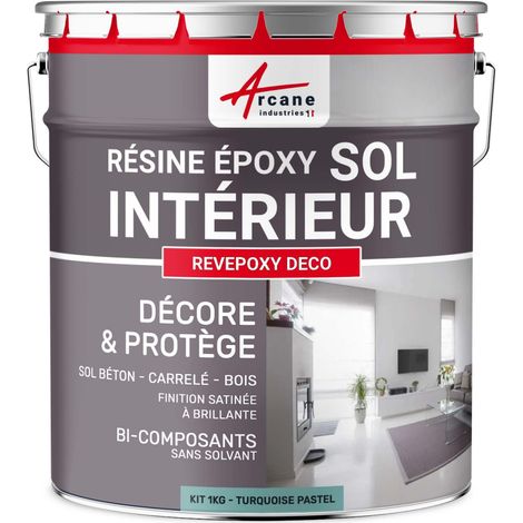 Arcane Industries – Peinture époxy décorative pour sols intérieurs – Résistante aux chocs et aux taches – Application directe sans sous-couche – Couleur turquoise pastel RAL 6034
