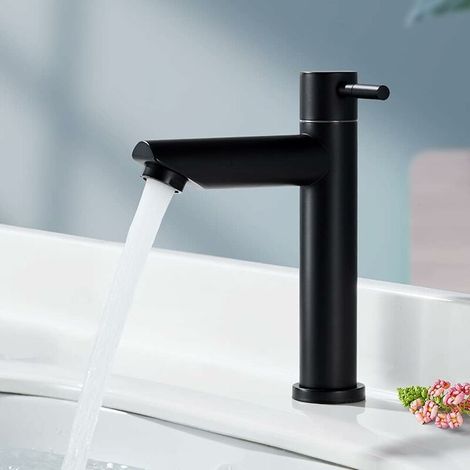 Robinet De Salle Eau Froide Uniquement Noir Mat Robinet Lavabo Robinet D'eau Froide En Acier Inoxydable Style Moderne, Portée Applicable(Salle De Bain,Lavabo,Bassin,Wc) (1/5)