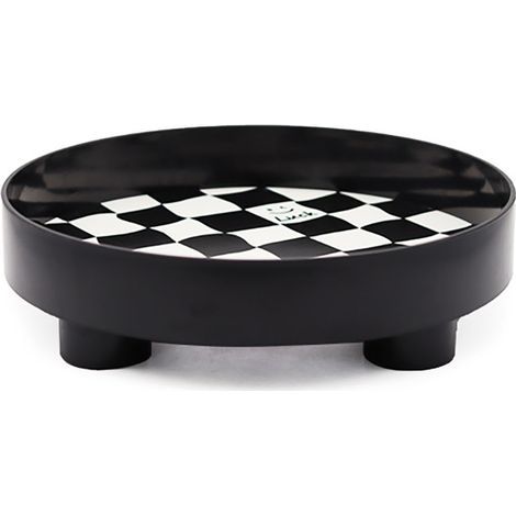 Plateau de rangement rond à damier, noir, grand format, idéal pour fruits, parfums et bijoux. (1/5)