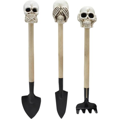 Petits Outils de Jardin - Ensemble d'outils à Main avec crâne Gothique de 3 pièces, Outils de Jardinage avec tête en Fer Kit de Soin Portable des succulentes avec râteau et Pelle (1/5)