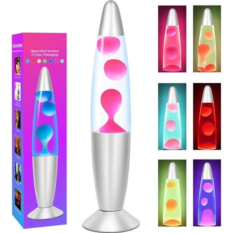 Lampe à lave LED multicolore 7 couleurs, lampe ambiance décorative 34,5 cm, cire en mouvement, lampe rétro moderne verre aluminium (1/5)