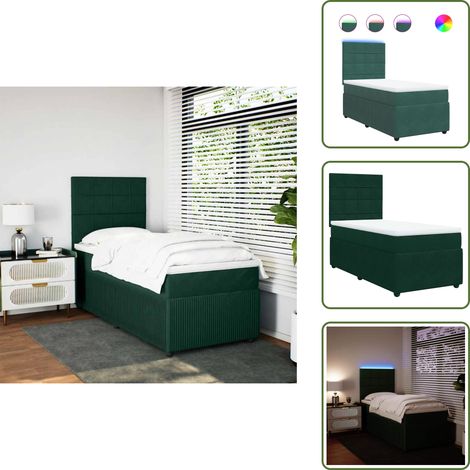 Testiera regolabile - vidaXL Giroletto a Molle con Materasso Verde Scuro 80x200 cm Velluto - Letto con materasso