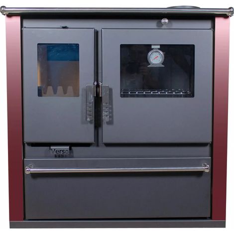 Poêle à bois de Cuisine Verso CS Plus - 7,7 kW avec Panneaux Latéraux Peints en Bordeaux, Design Raffiné et Chauffage Efficace (1/5)