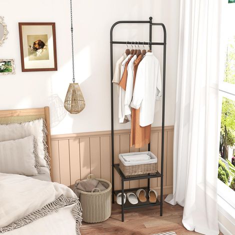 Gain de place, porte-manteau d'angle sur pied avec crochet supérieur, 2 étagères grillagées, pour entrée ou chambre (1/5)