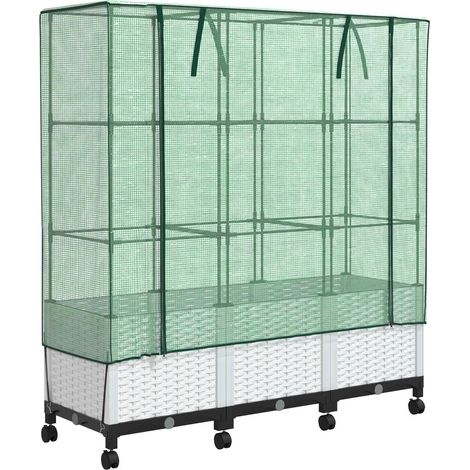 Gartenplanter mit Gewächshausabdeckung und Rädern 3 Stk. Weiß vidaXL
