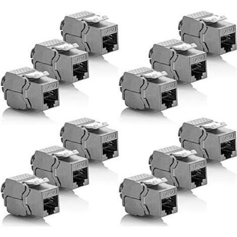 12x Module Keystone CAT 6a Jack - Blindé STP Connecteur RJ45 Installation Snap-In Montage Câble Brut CAT 500Mhz 10GBit/s (1/5)