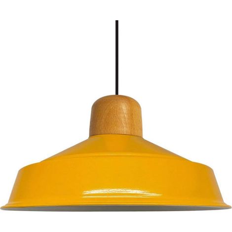 Suspension Industrielle en Métal Jaune Peint à la Main – Lustre Vintage E27 Ø41 cm pour Salon (1/5)