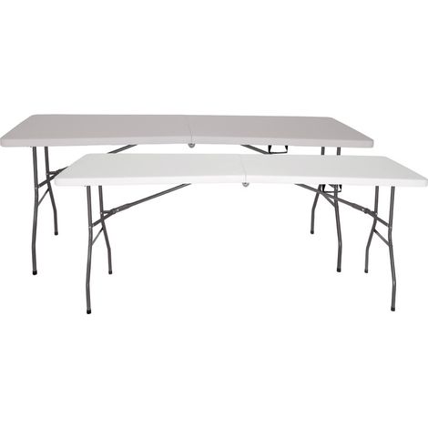 Lot de 2 tables pliantes solides, conformes aux normes d'usage public, 180 x 70 x 74 cm. Portables. Plateau en PEHD de 3,5 cm. 6/8 adultes. Polyvalentes pour le jardin et la restauration. The Homeweek (1/5)