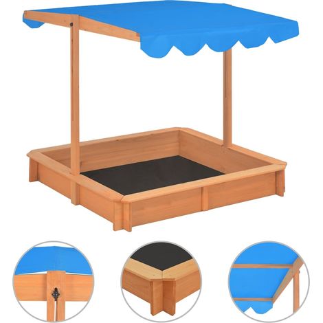 Sabbiera con Tetto Regolabile in Legno di Abete 115x115x115 cm (1/5)