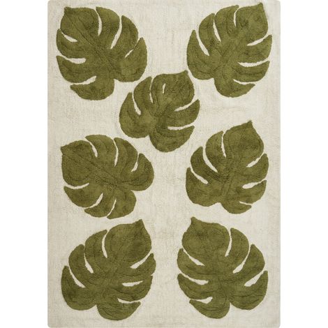 Alfombra de algodón 140 x 200 cm habitación infantil rectangular beige y verde Botanist (1/5)