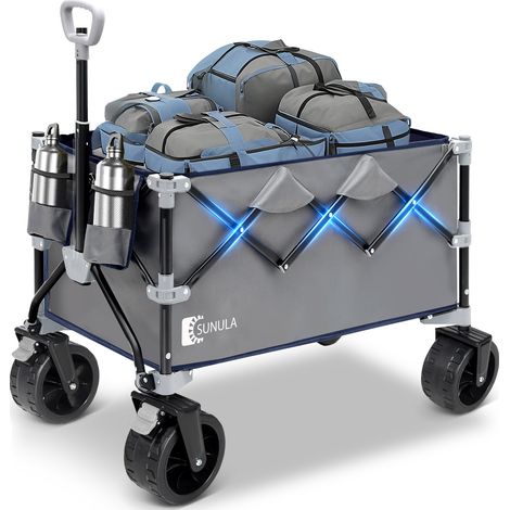 SUNULA Chariot pliable 200 kg – roues larges – porte-gobelet – Gris (1/5)