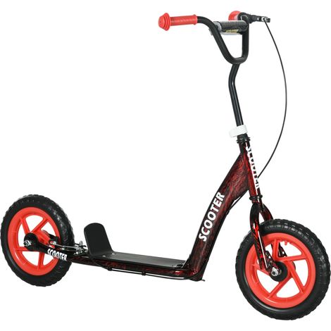 Trottinette enfant grandes roues 6-12 ans hauteur réglable frein arrière béquille rouge (1/5)