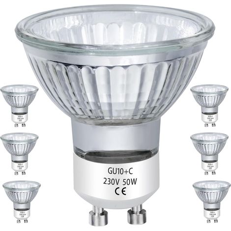 GU10-Halogenlampen – 6er-Pack – MR16-Glas, 50 W – Dimmbar, warmweiß – Einbauleuchten für den Innenbereich – 230 V (1/5)