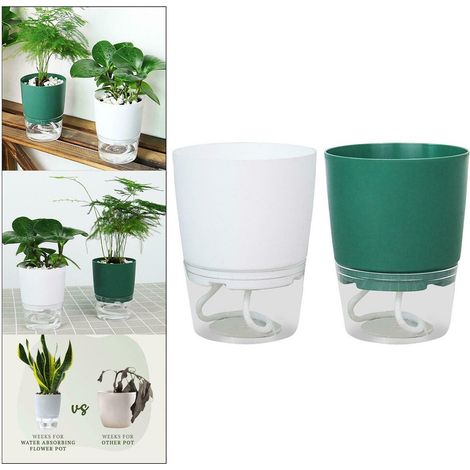Set mit 2 einzigartigen, selbstbewässernden Blumentöpfen, kleine Töpfe für Usambaraveilchen mit Wasserreservoir