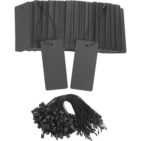 Set of 400 Black Price Tags with String, Gift Tags with Safety Pins, Price Tags (1/5)