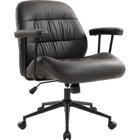 IWMH Chaise de bureau, Fauteuil pivotante ergonomique avec accoudoirs amovibles, Siege en cuir PU réglable - Noir