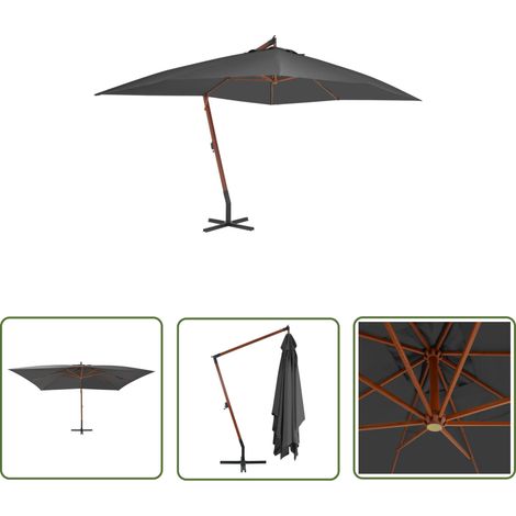 Parasol de Jardin/Parasol en porte-à-faux avec mât en bois 400x300 cm Anthracite 74598 (1/5)