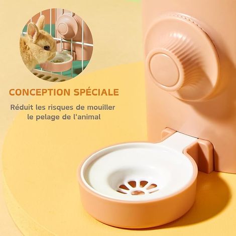 Distributeur Eau Lapin, 600ML Suspendue Abreuvoir Lapin Automatique Biberon Cochon d'Inde Biberon Hamster pour Chinchilla Cochon d'Inde Hérisson Furet (Rose) (1/4)