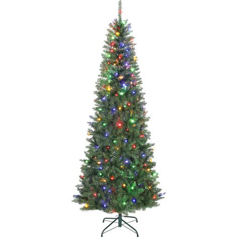 Albero di Natale Slim 210 cm 1273 Rami con 350 Luci LED Bianche e Colorate 9 Modalità di Illuminazione Verde