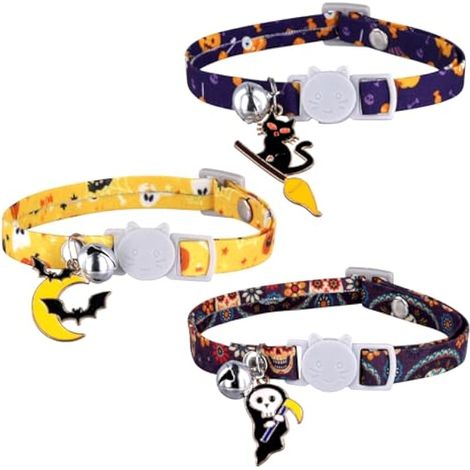 3 colliers Halloween pour chat, collier festif détachable avec clochette, accessoire de fête pour chaton et chiot (1/5)