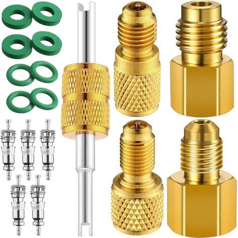 Adaptateur de réservoir de réfrigérant R134a en laiton 1/4" à 1/2" – Connecteur pour pompe à vide – Résistant à la corrosion – Installation rapide (1/4)