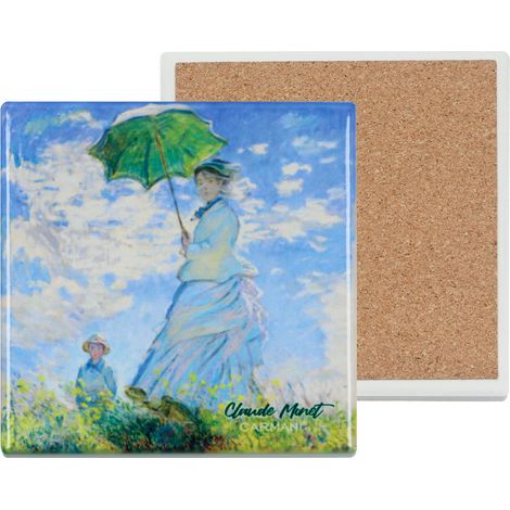 Carmani, sottobicchiere quadrato in ceramica - Claude Monet/Donna con ombrello (1/4)