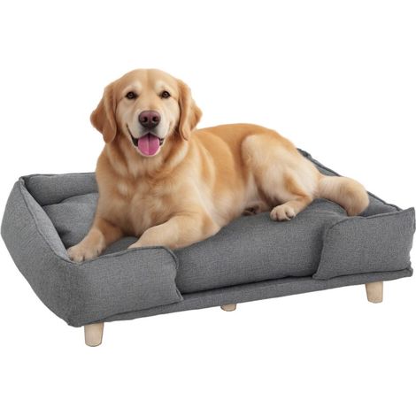 Canapé pour chien amovible et lavable, lit confortable en couleur naturelle et gris foncé pour le bien-être de vos animaux. (1/5)