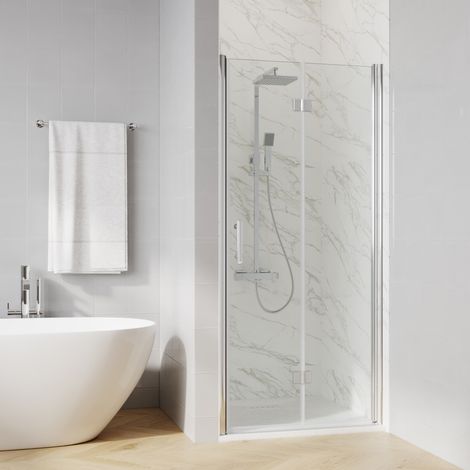 ELEGANT 800mm Folding Shower Screen Cubicle 6mm Tempered Glass Bi Fold Wetroom Shower Enclosure (1/5)