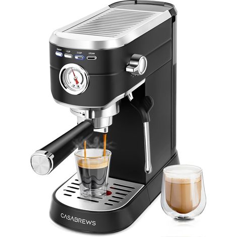 Espresso Coffee Machine with Milk Foam Nozzle, Black 20 Bar Milk Foam Pump for Latte (1/5)