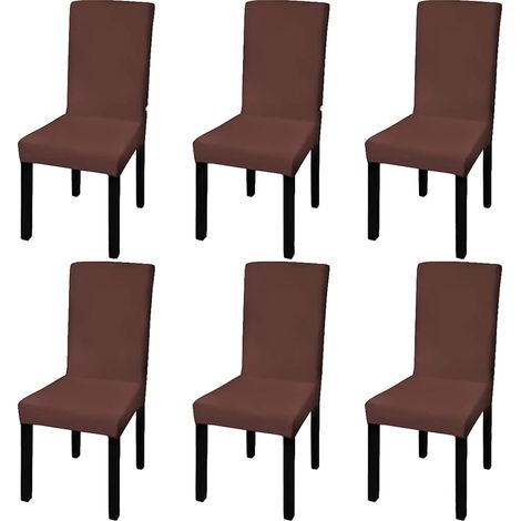 Housse de chaise droite extensible 6 pcs marron (1/5)