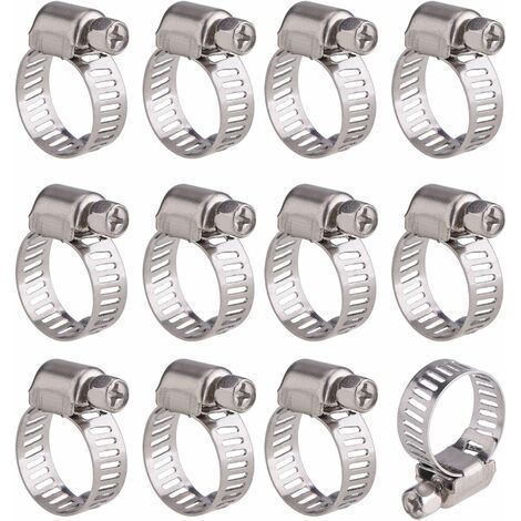 12 abrazaderas ajustables de acero inoxidable para mangueras (9-16 mm) (1/5)