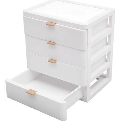 4 Tiroirs de Rangement en Plastique, Organisateurs de Bureau, Tour de Rangement pour Fournitures, Dortoir et Cosmétiques, Durable, PP, Blanc (1/5)