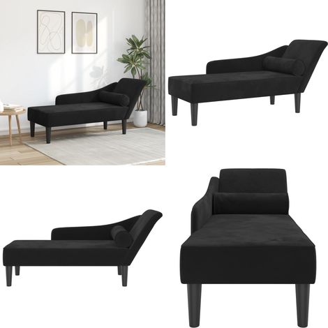vidaXL Chaise longue avec coussins noir velours (1/5)