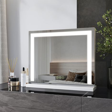 Heilmetz Hollywood Vanity Mirror, Dressing Table Mirror with Lights, Tabletop Vanity Mirror with Touchscreen 3 Color Lighting Modes, Adjust Brightness, 500×420×34mm, White (1/5)