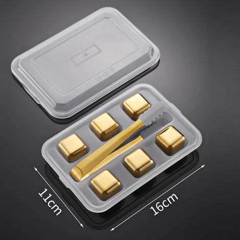 (6 pièces, clip doré) Pierres à whisky réutilisables, glaçons en acier inoxydable, refroidisseur à vin à congélation rapide, granules métalliques de qualité alimentaire, accessoires de bar (1/5)