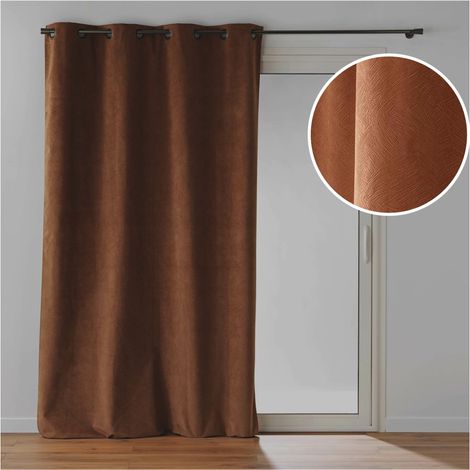Rideau à œillets 140 x 260 cm – Velours texturé LÉONIE Camel – 100 % Occultant