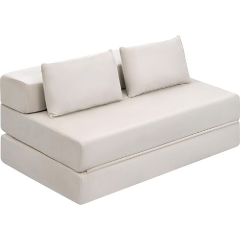 Canapé Convertible 2 Places en Velours Côtelé Beige avec Fonction Lit, 140 x 86 x 62 cm (1/5)