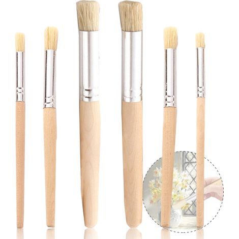 TOYMIS Lot de 6 pinceaux à pochoir en bois, poils naturels, pour peinture acrylique, peinture à l'huile, aquarelle, création de cartes, projets artistiques et de loisirs créatifs (3 tailles) (1/5)