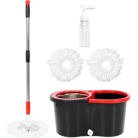 Système de Nettoyage Sol Mop Rotatif Auto-essorage Seau Inox + PP 2 Têtes Microfibre Lavables Télescopique (1/5)