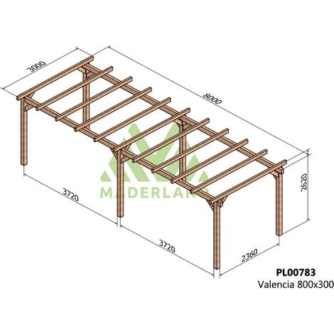 Pérgola de Madera Laminada Valencia (Maderland) - Gardeneas - 800 x 300 cm